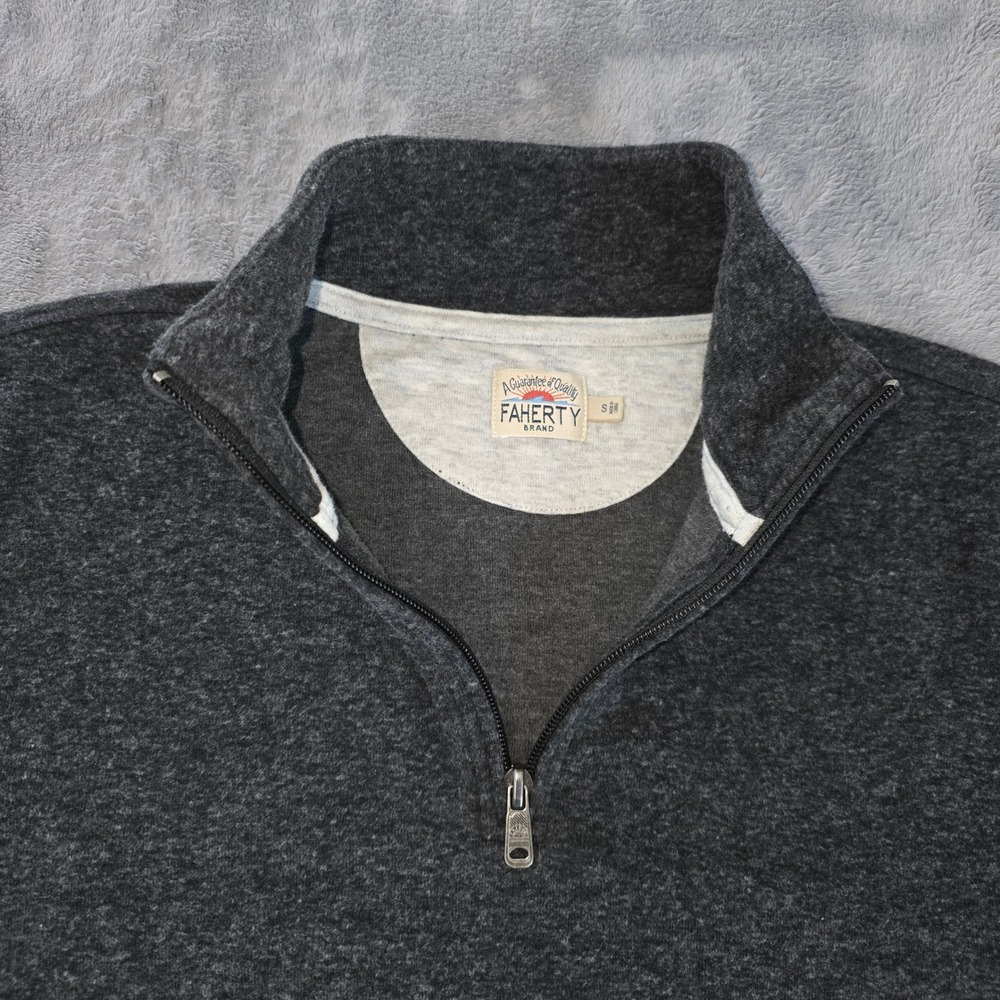 Faherty Mens Quarter Zip Pullover Sweater Charcoal Gray Organic‎ Cotton Small